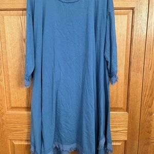 Blue Frayed Hem Dress